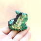 Moody Emerald Geode Dinocat Figure. Handmade Resin Art Toy Mini Fig / Adorable Cat Dinosaur / Desk Decoration Collectable / Chibi