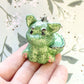 Moody Green Glitter Dinocat Figure. Handmade Resin Art Toy Mini Fig / Adorable Cat Dinosaur / Desk Decoration Collectable / Chibi
