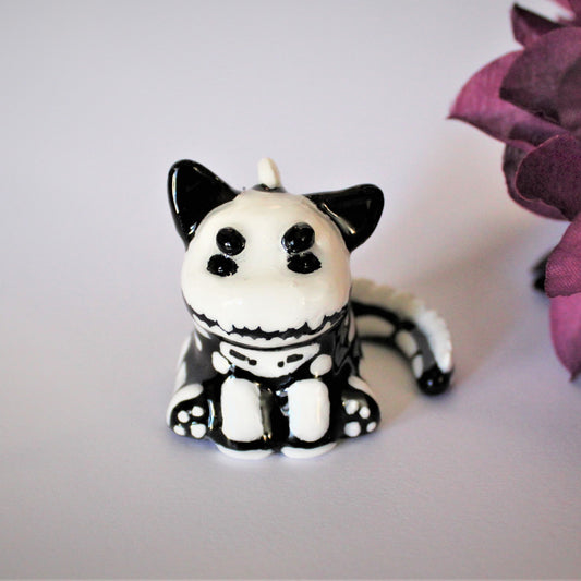 Glow-in-The-Dark Skeleton Dinocat Figure. Handmade Resin Art Toy Mini Fig / Adorable Cat Dinosaur / Desk Decoration Collectable / Chibi