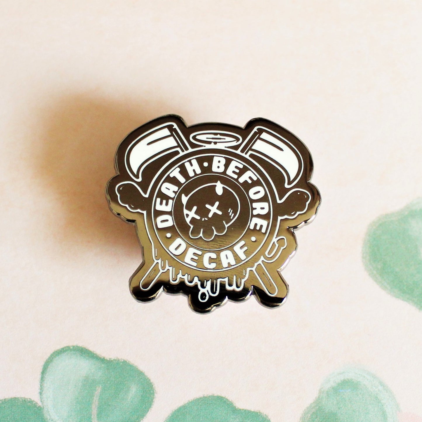 Death Before Decaf Enamel Pin. Coffee Lover Gift. Barista Life Lapel Pin. Skeleton Coffee Addict Hat Pin. Caffeine or Die Accessory.