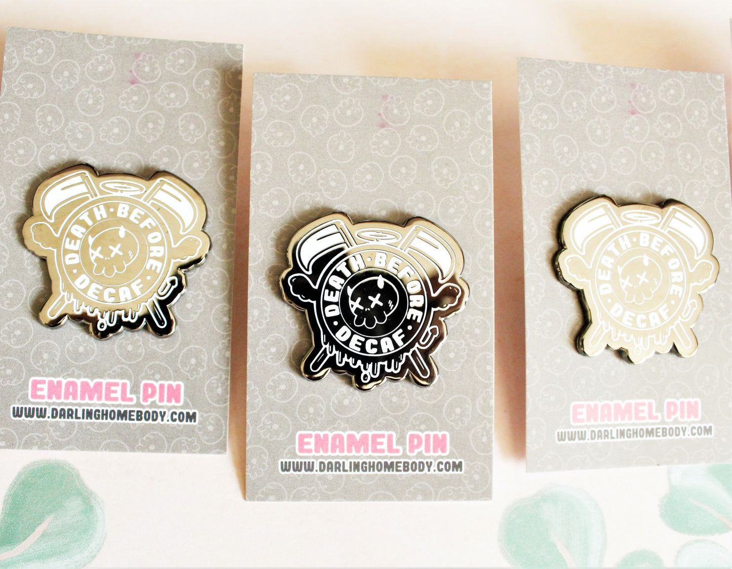 Death Before Decaf Enamel Pin. Coffee Lover Gift. Barista Life Lapel Pin. Skeleton Coffee Addict Hat Pin. Caffeine or Die Accessory.