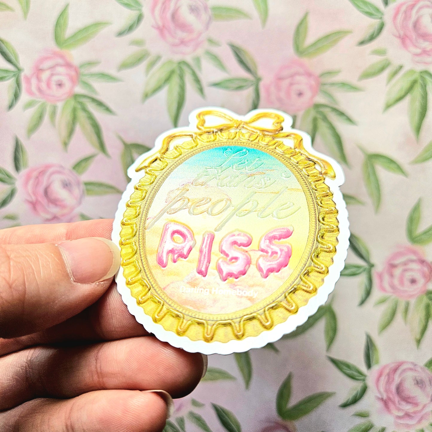 Let Trans People Pee Sticker. Coquette Embossed Decal.