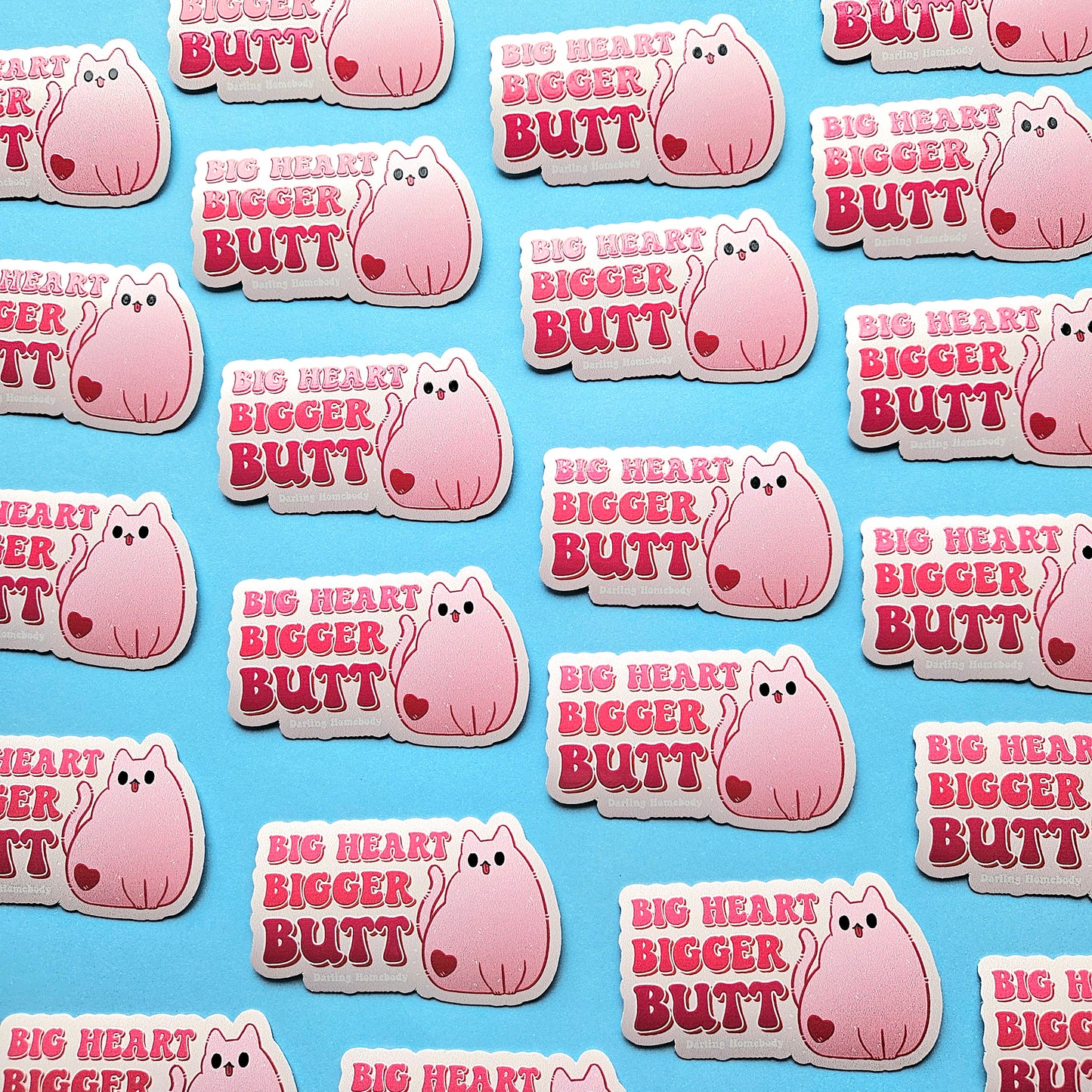 Big Heart Bigger Butt Cat Embossed Sticker. Raised Texture Effect.