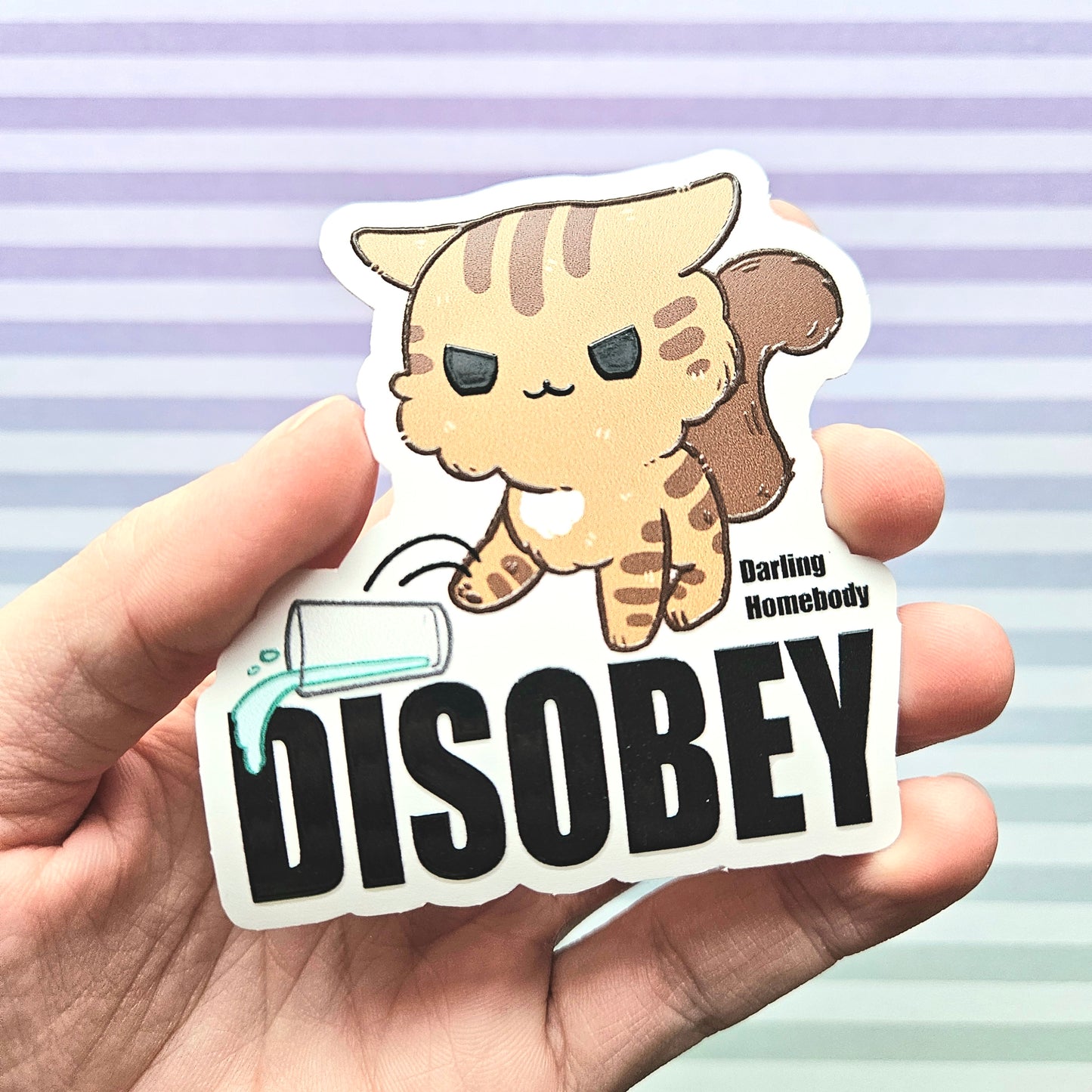 Disobey Cat Sticker Raised Texture Effect.