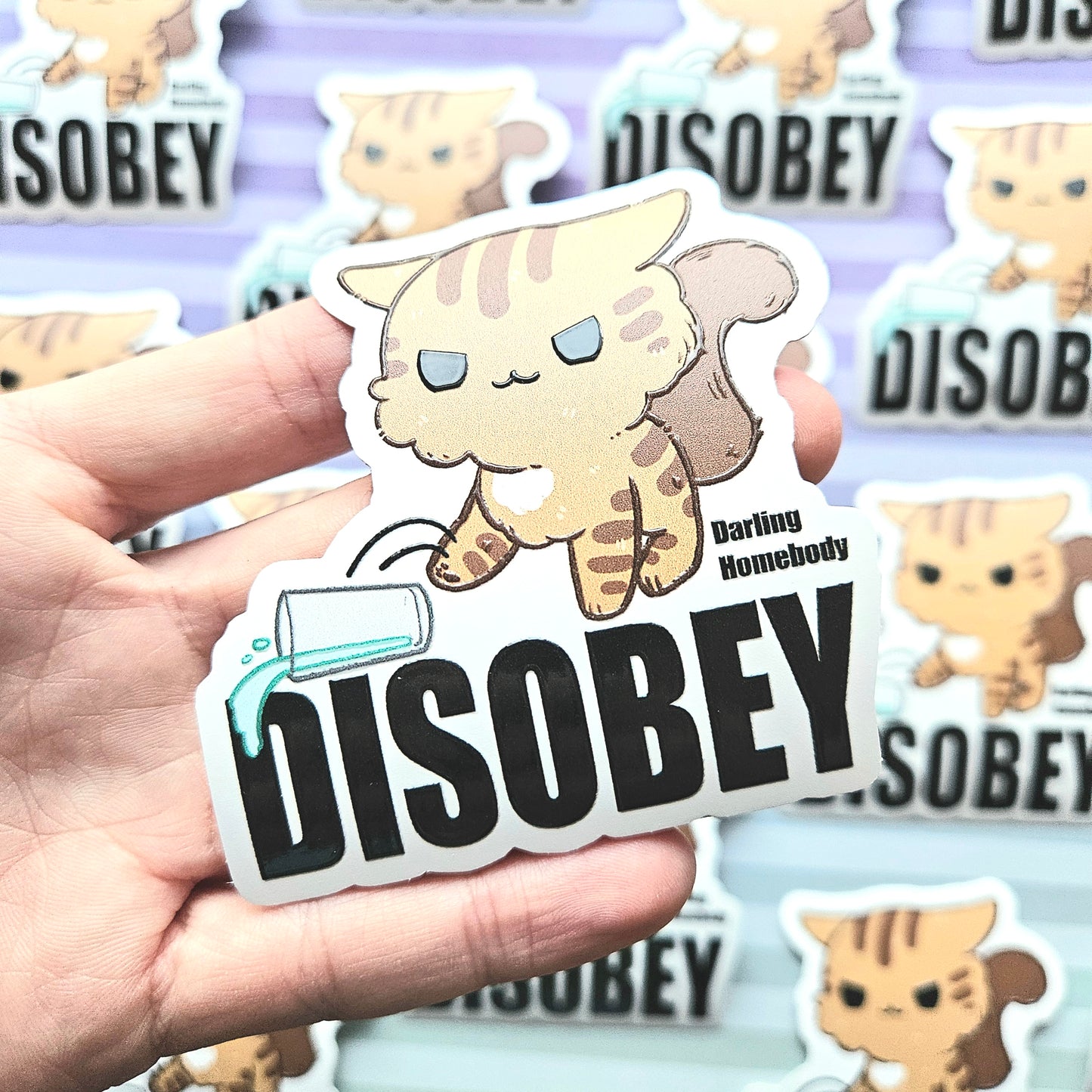 Disobey Cat Sticker Raised Texture Effect.