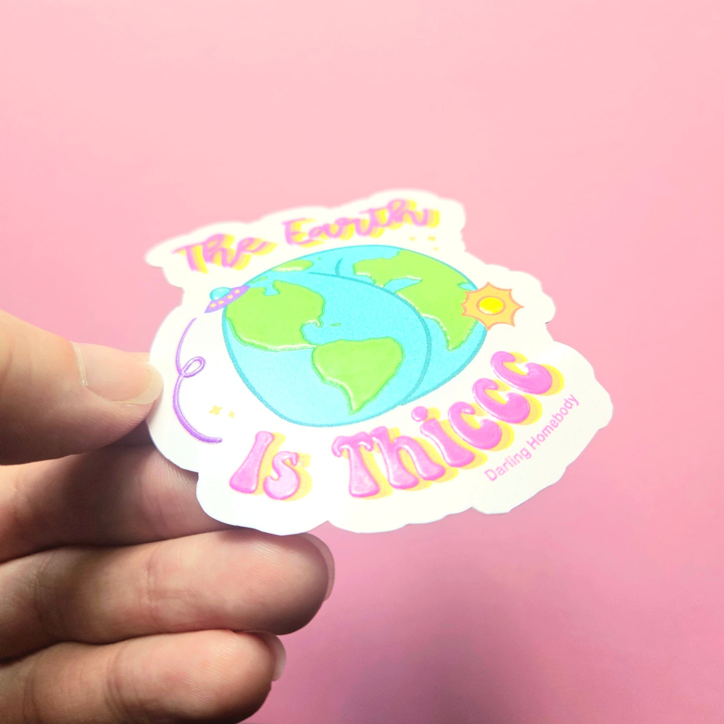The Earth is Thiccc Sticker. Embossed Globe Decal.