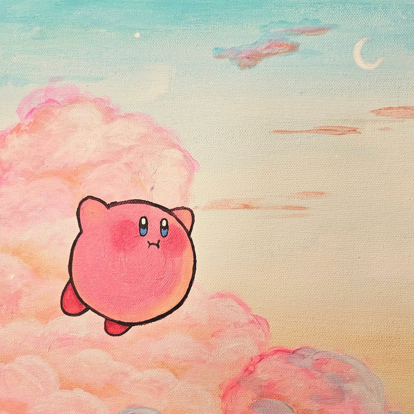 Pink Guy Puffy Clouds Acrylic Painting