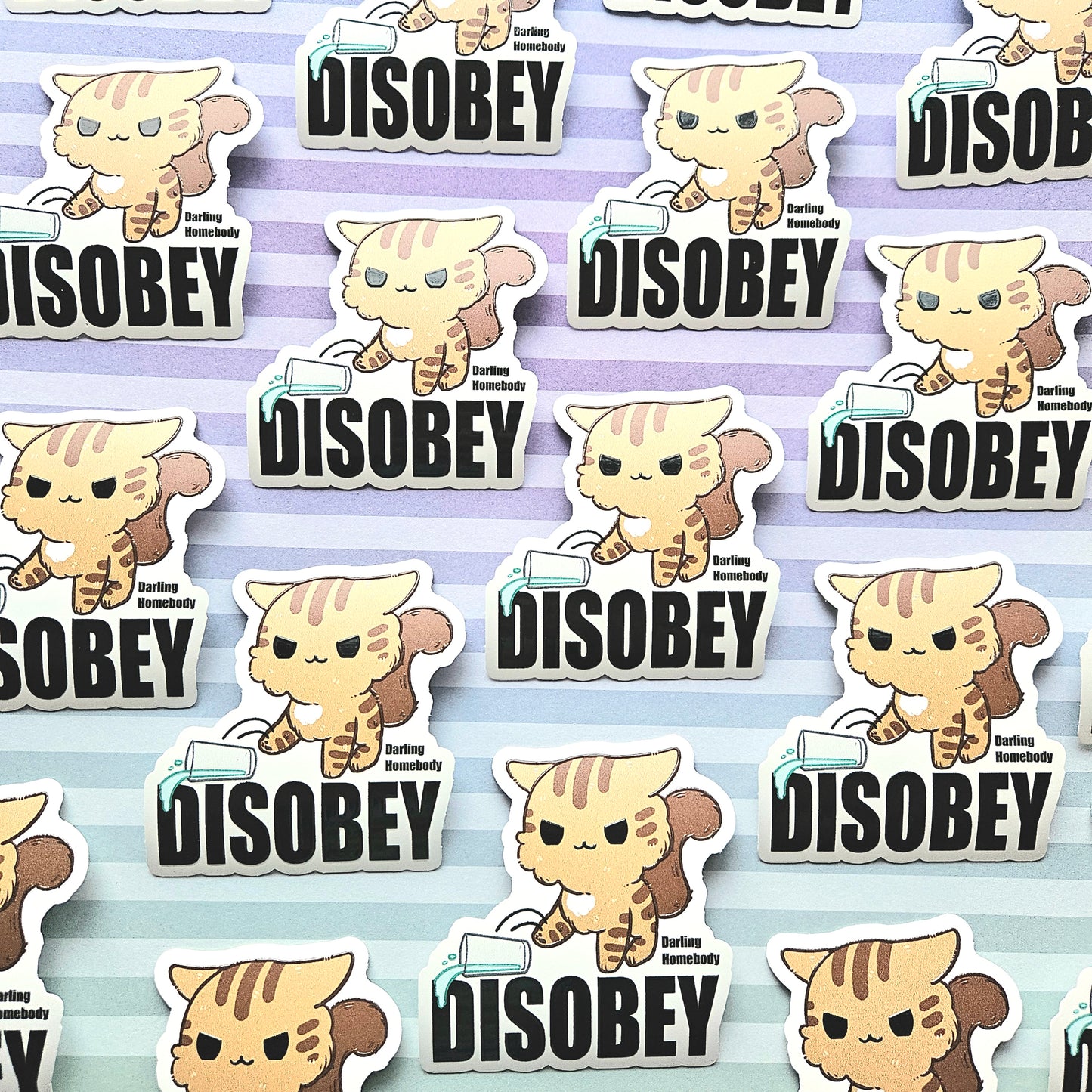 Disobey Cat Sticker Raised Texture Effect.