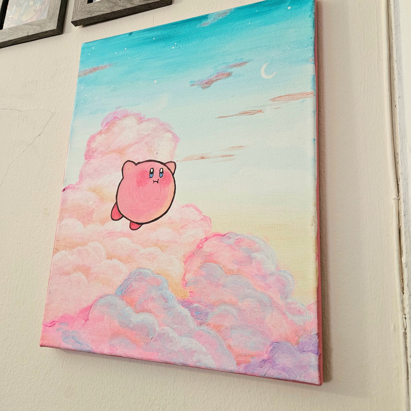 Pink Guy Puffy Clouds Acrylic Painting