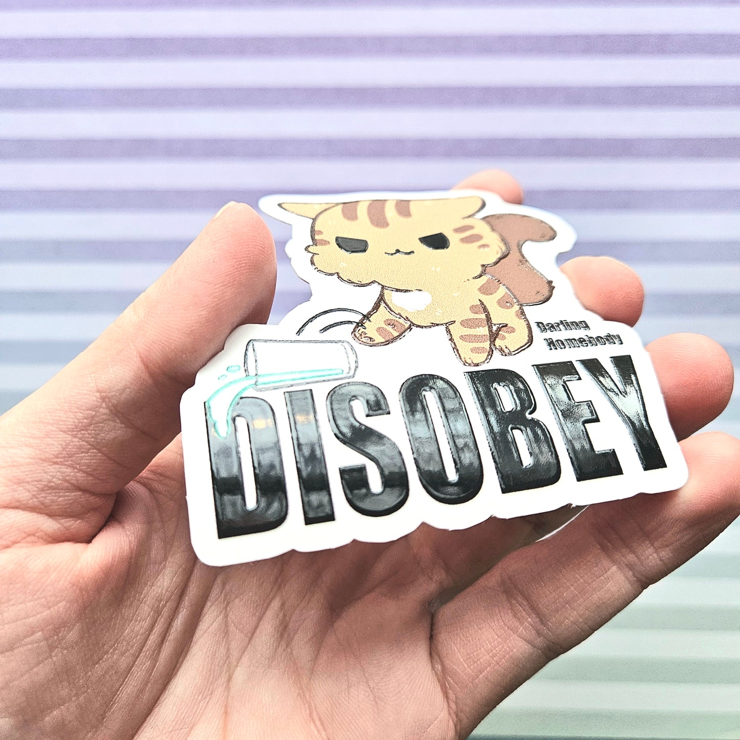 Disobey Cat Sticker Raised Texture Effect.