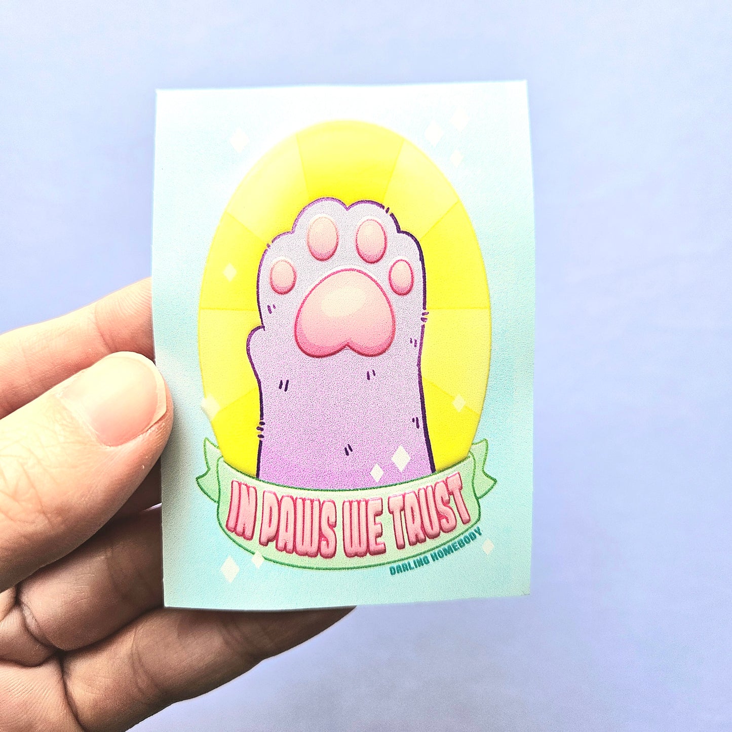 In Paws We Trust Embossed Sticker. Cat Paw Sticker.