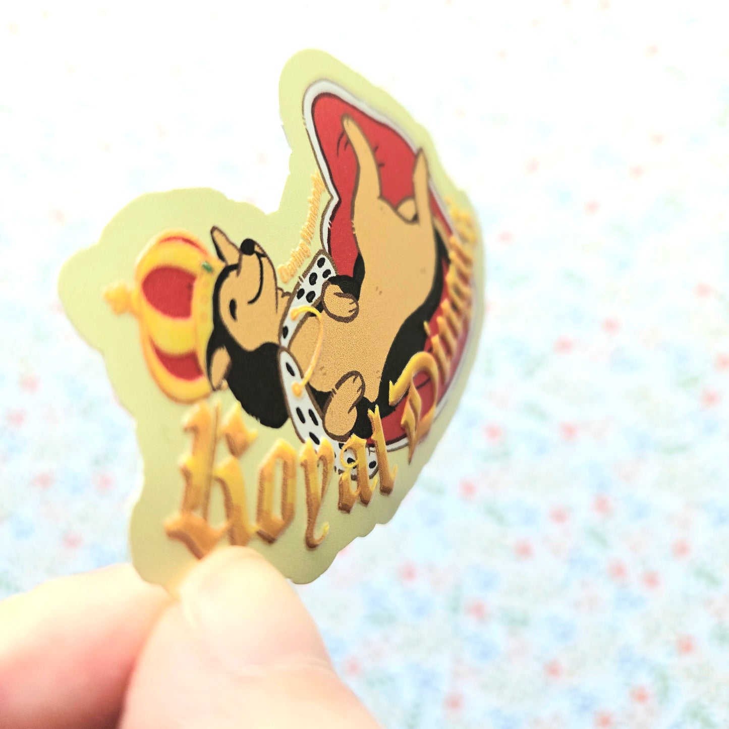 Royal Dingus Dog Embossed Sticker. Raised Texture Effect.