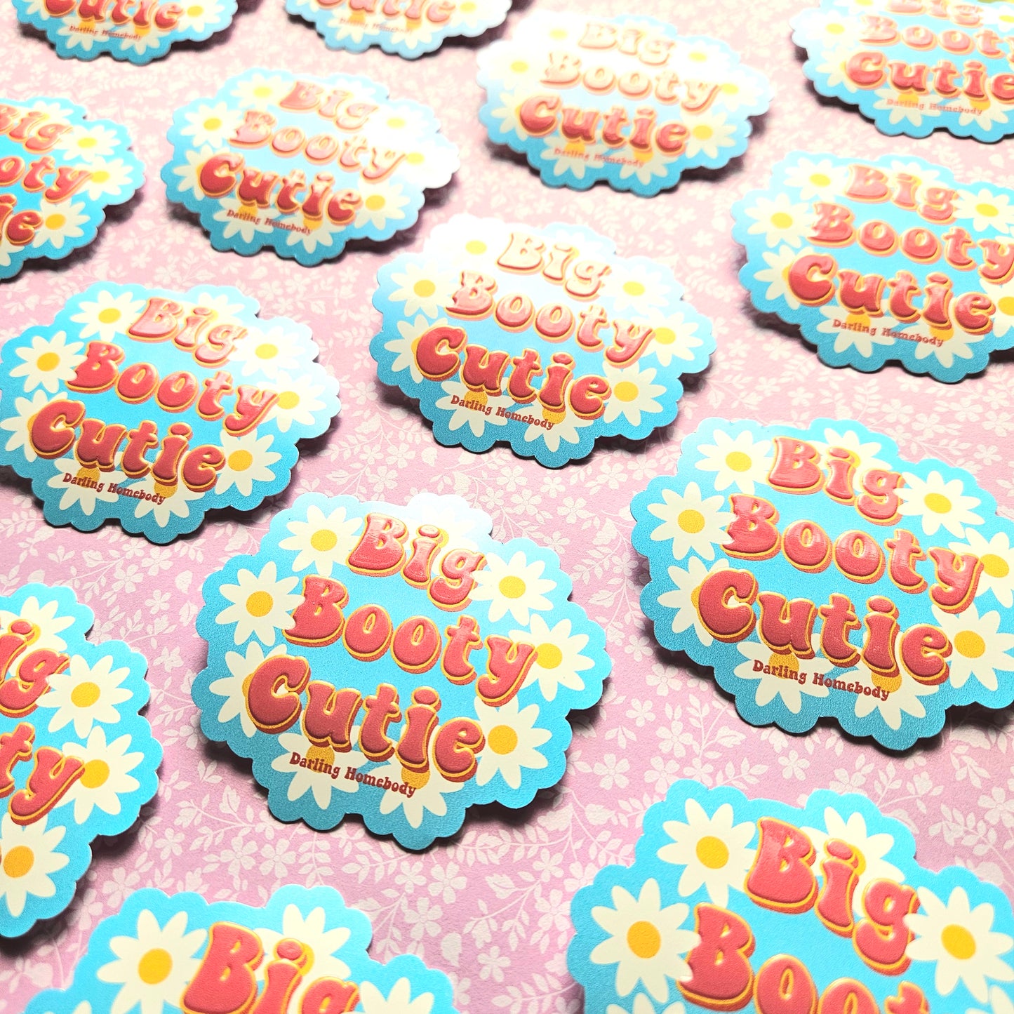 Big Booty Cutie Embossed Sticker. Floral Daisy Sticker.