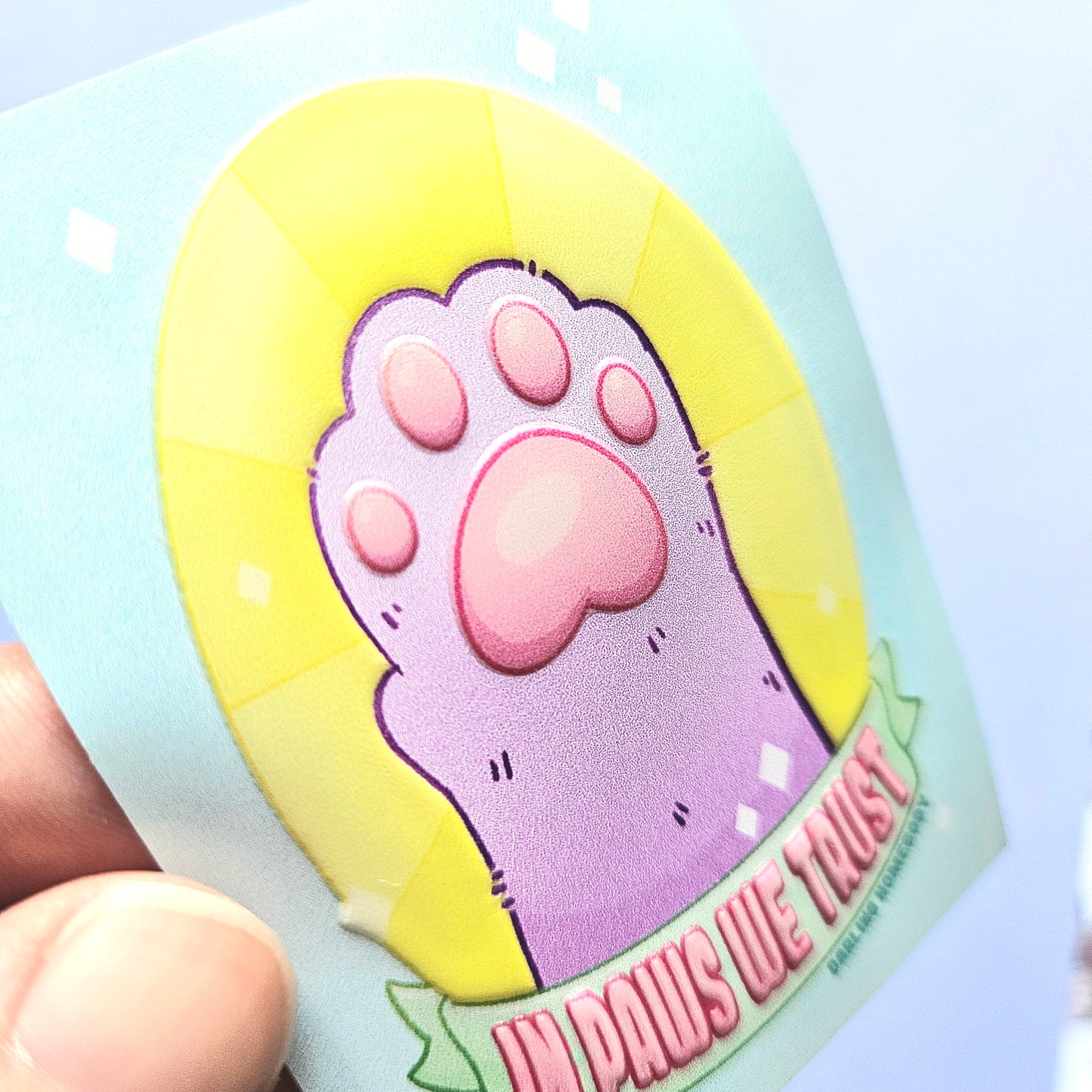 In Paws We Trust Embossed Sticker. Cat Paw Sticker.