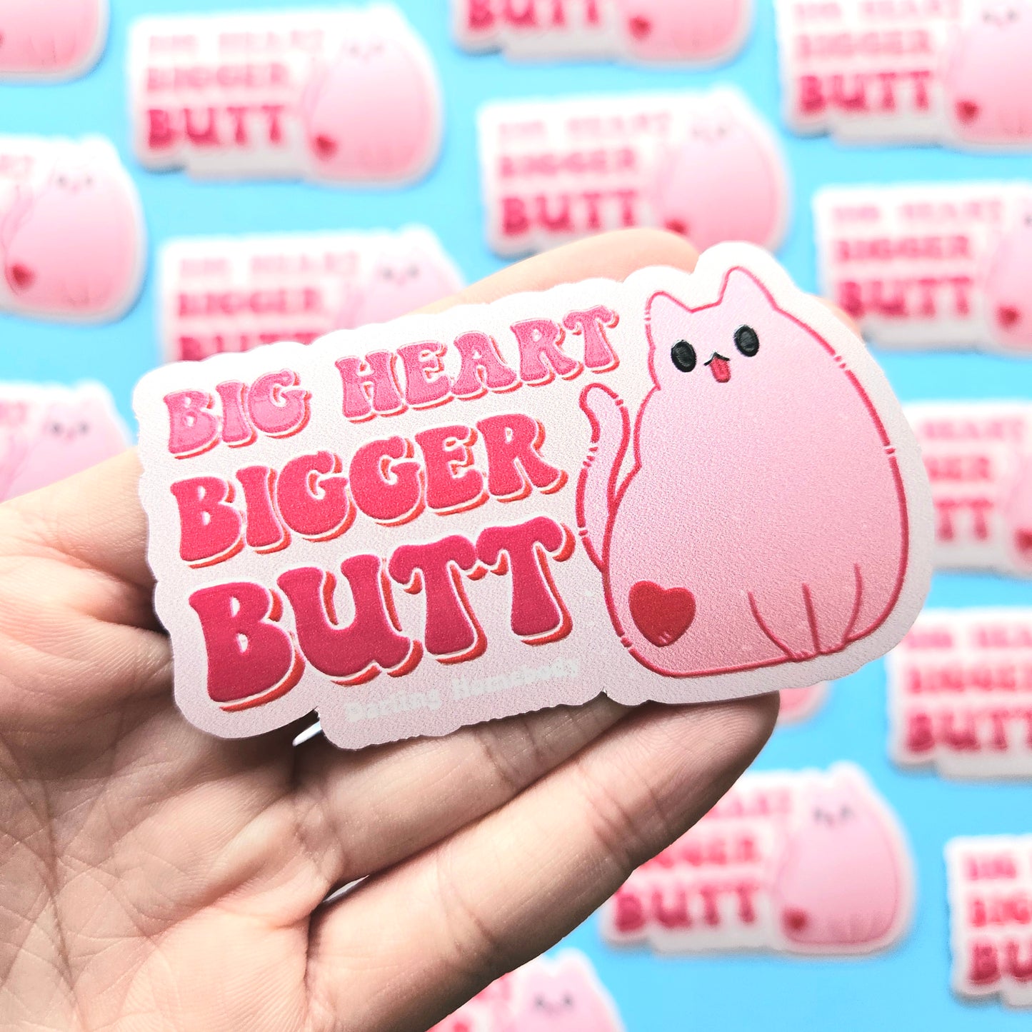 Big Heart Bigger Butt Cat Embossed Sticker. Raised Texture Effect.