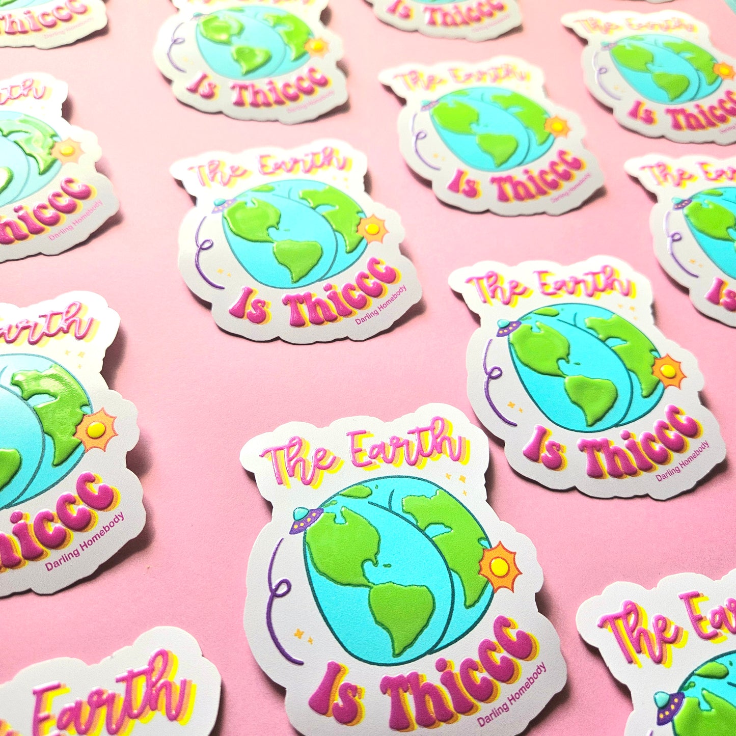The Earth is Thiccc Sticker. Embossed Globe Decal.