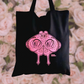 Moth Black Cotton Canvas Tote. Pink No Means No Design.