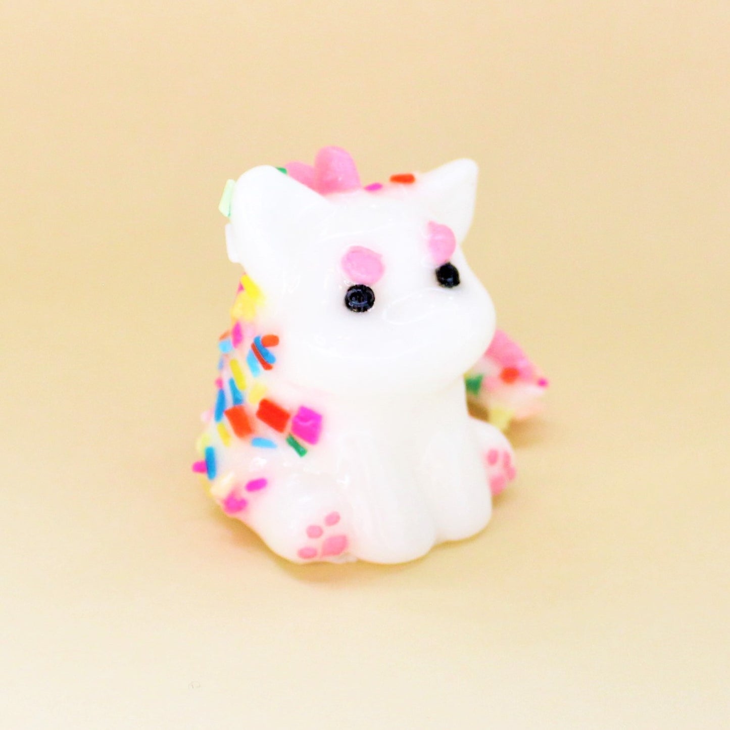 Dinocat Pink Ice Cream Sprinkle Figure / Handmade Resin Art Toy Mini Fig / Adorable Cat Dinosaur / Desk Decoration Collectable / Chibi