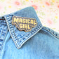 Magical Girl Enamel Pin. Rose Gold w Black Glitter. Sailor Moon Gift. Magical Goth Pin. Kawaii Aesthetic Metal Pin. Madoka Magica Pin.