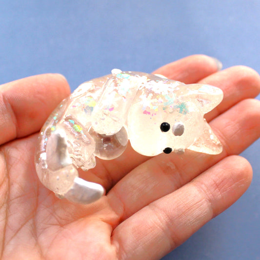 "Let it Snow" Cat Shark Figure. Handmade Resin Art Toy Mini Fig. Desk Decoration Collectable. Chibi