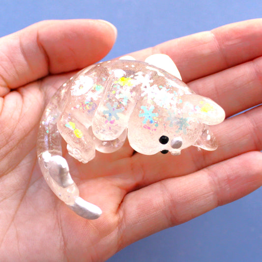 "Let it Snow" Cat Shark Figure. Handmade Resin Art Toy Mini Fig. Desk Decoration Collectable. Chibi