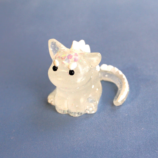 "Let it Snow" Dinocat Figure. Handmade Resin Art Toy Mini Fig / Adorable Cat Dinosaur / Desk Decoration Collectable / Chibi