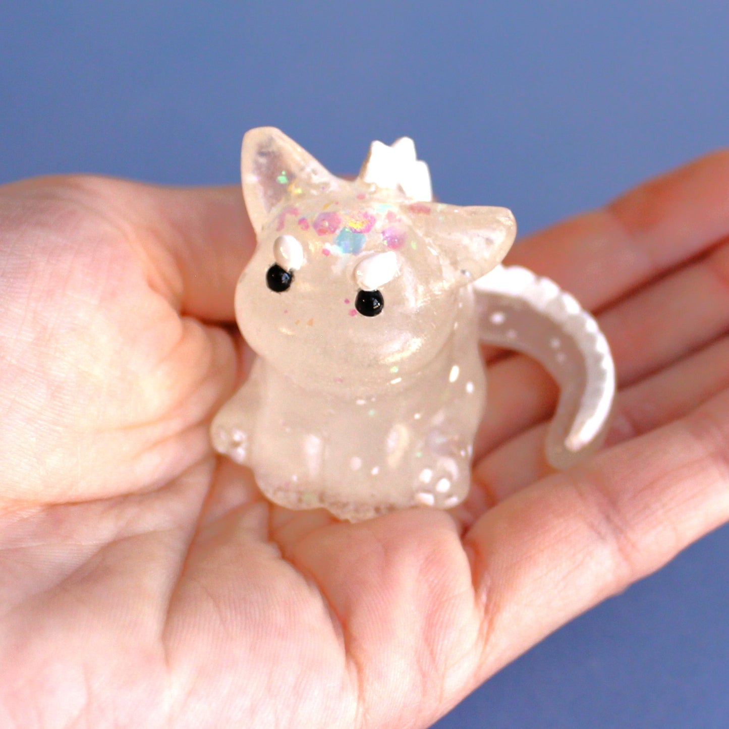 "Let it Snow" Dinocat Figure. Handmade Resin Art Toy Mini Fig / Adorable Cat Dinosaur / Desk Decoration Collectable / Chibi