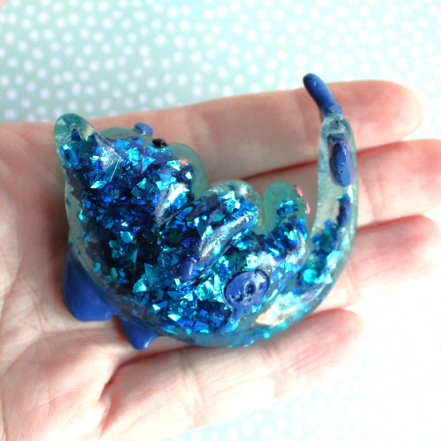 Blue Glitter Shards Cat Shark Figure. Handmade Resin Art Toy Mini Fig. Desk Decoration Collectable. Chibi