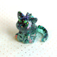 Teal Shard Glitter Gradient Dinocat Figure. Handmade Resin Art Toy Mini Fig / Adorable Cat Dinosaur / Desk Decoration Collectable / Chibi