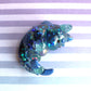 Teal Glitter Shards Cat Shark Figure. Handmade Resin Art Toy Mini Fig. Desk Decoration Collectable. Chibi