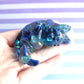 Teal Glitter Shards Cat Shark Figure. Handmade Resin Art Toy Mini Fig. Desk Decoration Collectable. Chibi