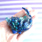 Teal Glitter Shards Cat Shark Figure. Handmade Resin Art Toy Mini Fig. Desk Decoration Collectable. Chibi