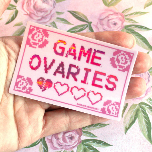 Weatherproof Shiny Sticker or Magnet. Game Ovaries Sticker. Gamer Girl Kawaii Decal. Retro Pixel Sticker. Girly Gaming Vinyl.