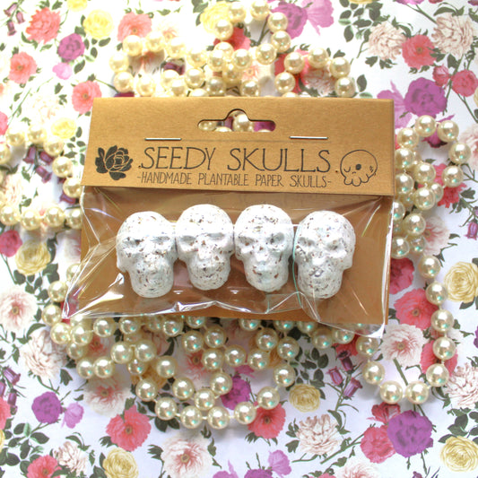 White Plantable Paper Skulls / Seed Bombs / Seedy Skulls Pack / Recycled Paper Pulp Craft / Spring Summer Small Gift / Skull Flowers