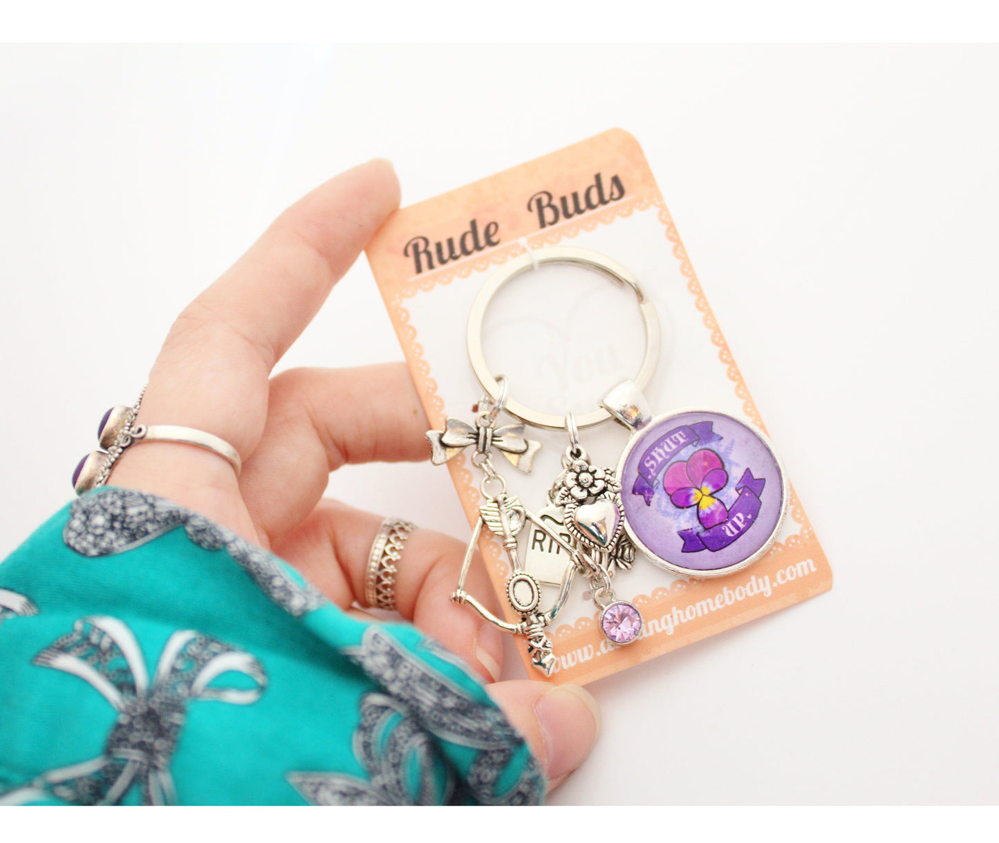 Shut Up Rude Buds Key Chain. Flower Sarcastic Keychains for Women. Bag Accessories. Floral Pastel Punk Keychain Charm. Gift for Car Keys.