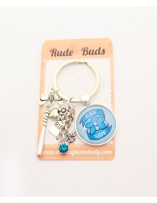 Eat Shit Rude Buds Key Chain. Pastel Flower Petal Keychains for Women. Sarcastic Humor Keychain Accessories. Small Gift for Her.