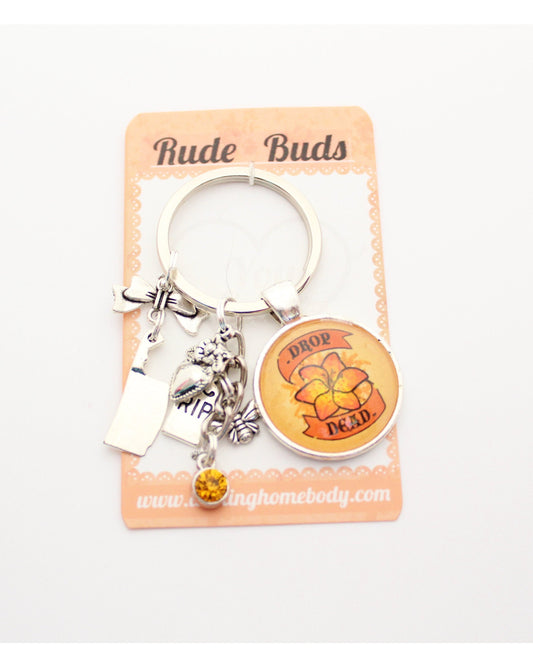 Drop Dead Rude Buds Keychain. Pastel Flower Keychains for Women. Decora Charm. Sarcastic Keychain Accessories. Small Birthday Gift for Her.