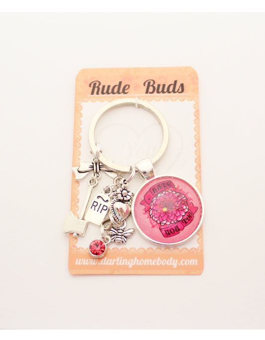 Hate You Too Rude Buds Key Chain. Cute Sarcastic Keychain. Pastel Petal Key Charm. Wildflower Bag Accessory for Women. Funny Keychain Gift.