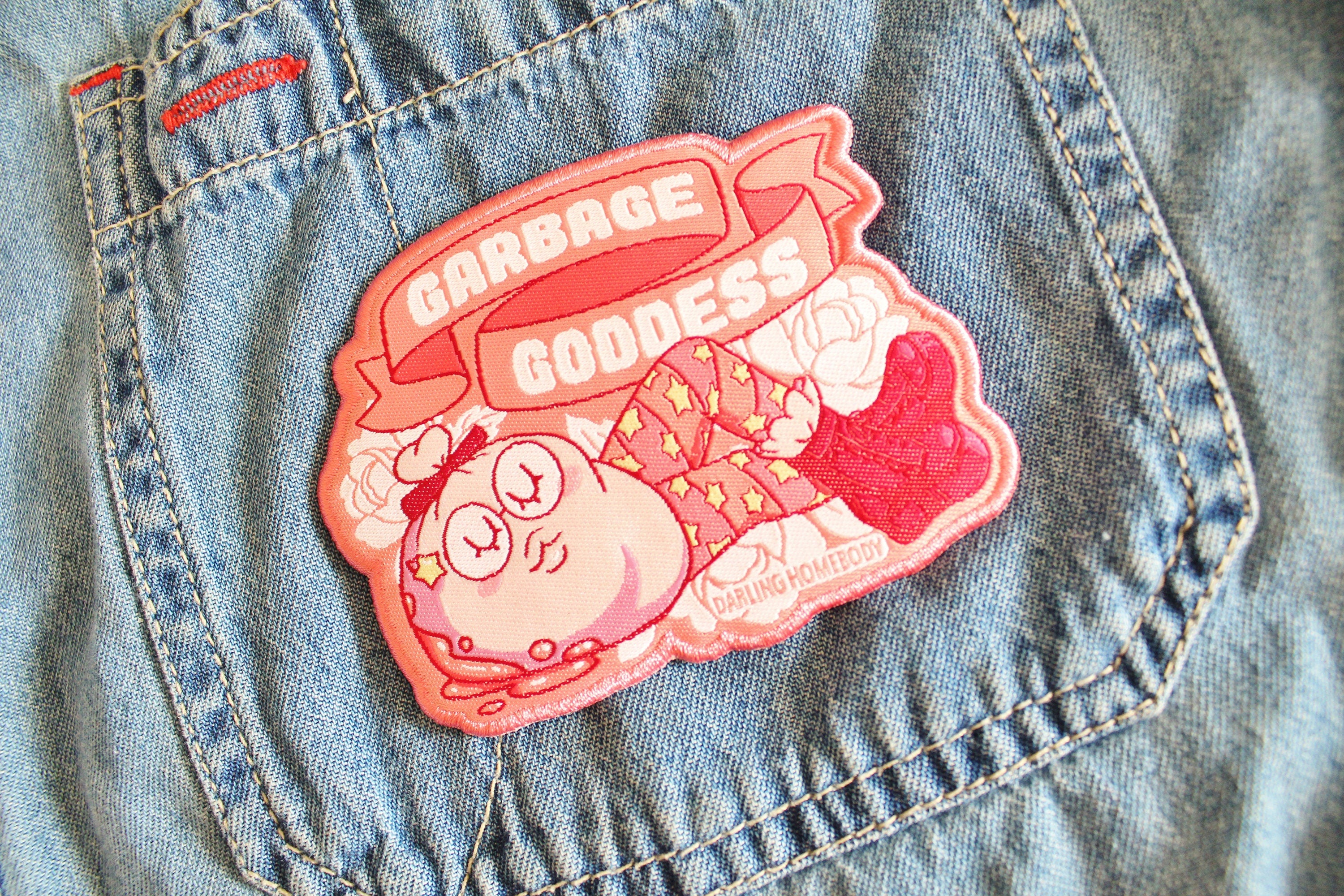 4x3in Iron On Embroidered Patch. Garbage Goddess. Hot Garbage Patch. F ...