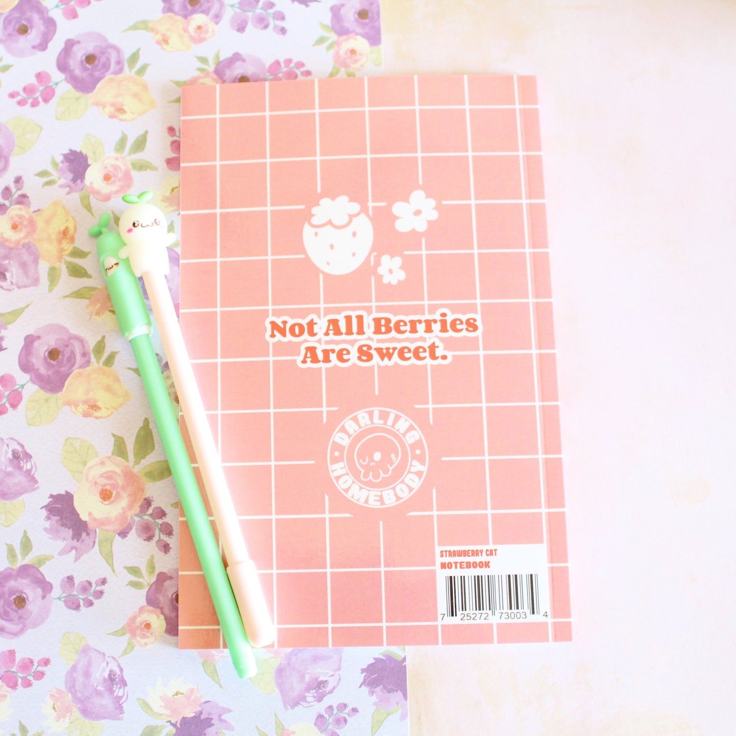 Cat Notebook Journal. Pink Lined Strawberry Diary. Kawaii Stationary. Blank Book. Bullet Journal Agenda. Cute Gift. Cat Stationary.