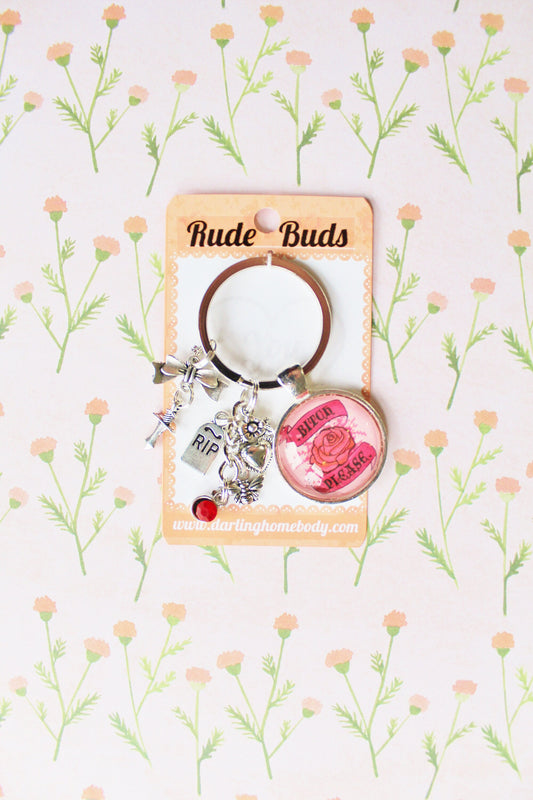 Bitch Please Rude Buds Key Chain. Pastel Flower Keychains for Women. Sarcastic Keychain Accessories. Bachelorette Party Gift for her.