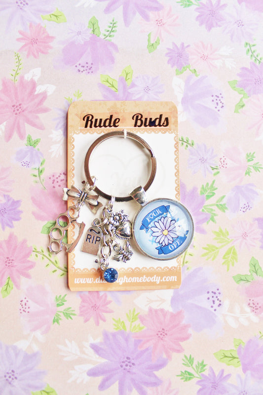 F*ck Off Rude Buds Key Chain. Cute Flower Petal Keychain. Pastel Punk Key Charm. Sarcastic Accessory for Car Keys. Kawaii Goth Keychain.