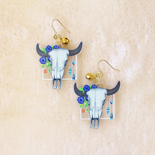 Ox Skull Earrings or Keychain. Clear Acrylic Dangle Earrings. Witchy Gothic Jewelry for Halloween. Punk fashion aesthetic. Spooky Gift Idea.