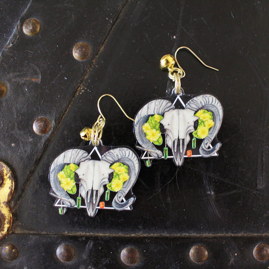 Ram Skull Earrings or Keychain. Punk Style Earrings. Acrylic Dangle Earrings. Goth Witch Jewelry. Baphomet Goat Earrings.