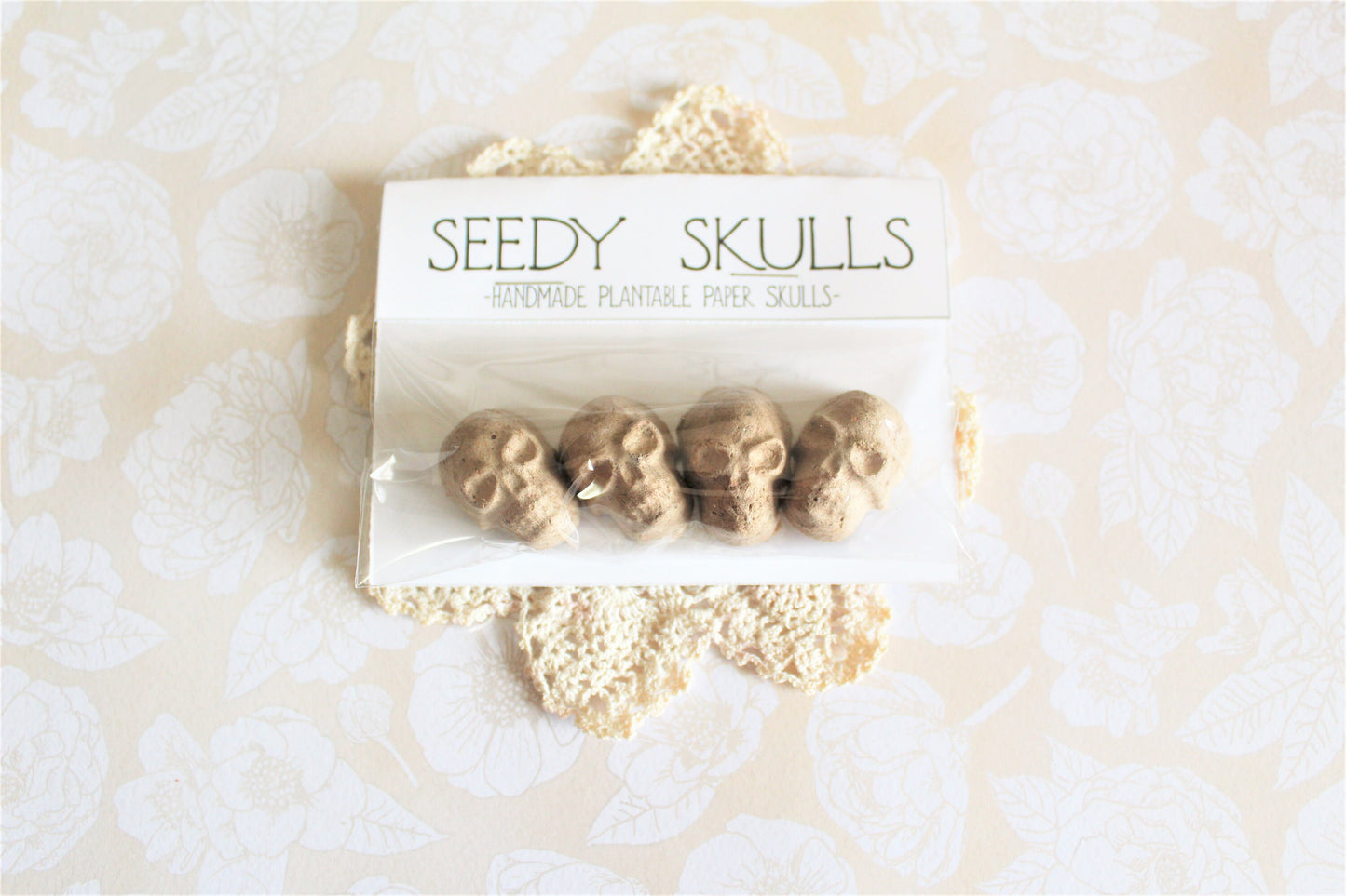Brown Plantable Paper Skulls / Skull Seed Bombs / Seedy Skulls / Recycled Paper Pulp Craft / Spring Summer Small Gift / Wild Flowers