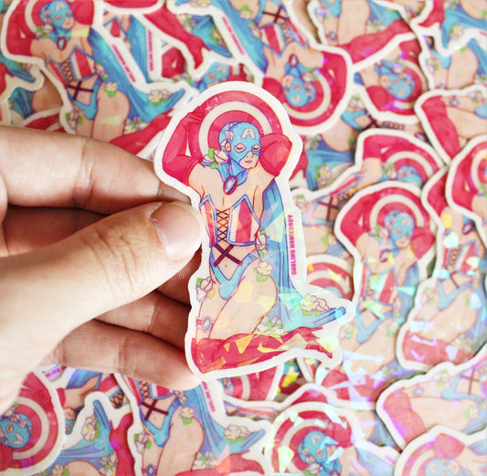 Captain America Sticker or Magnet. Queen America Sexy Super Swap Parody. Winter Soldier Decal. Avengers Civil War. Steve Rogers Americas Ass