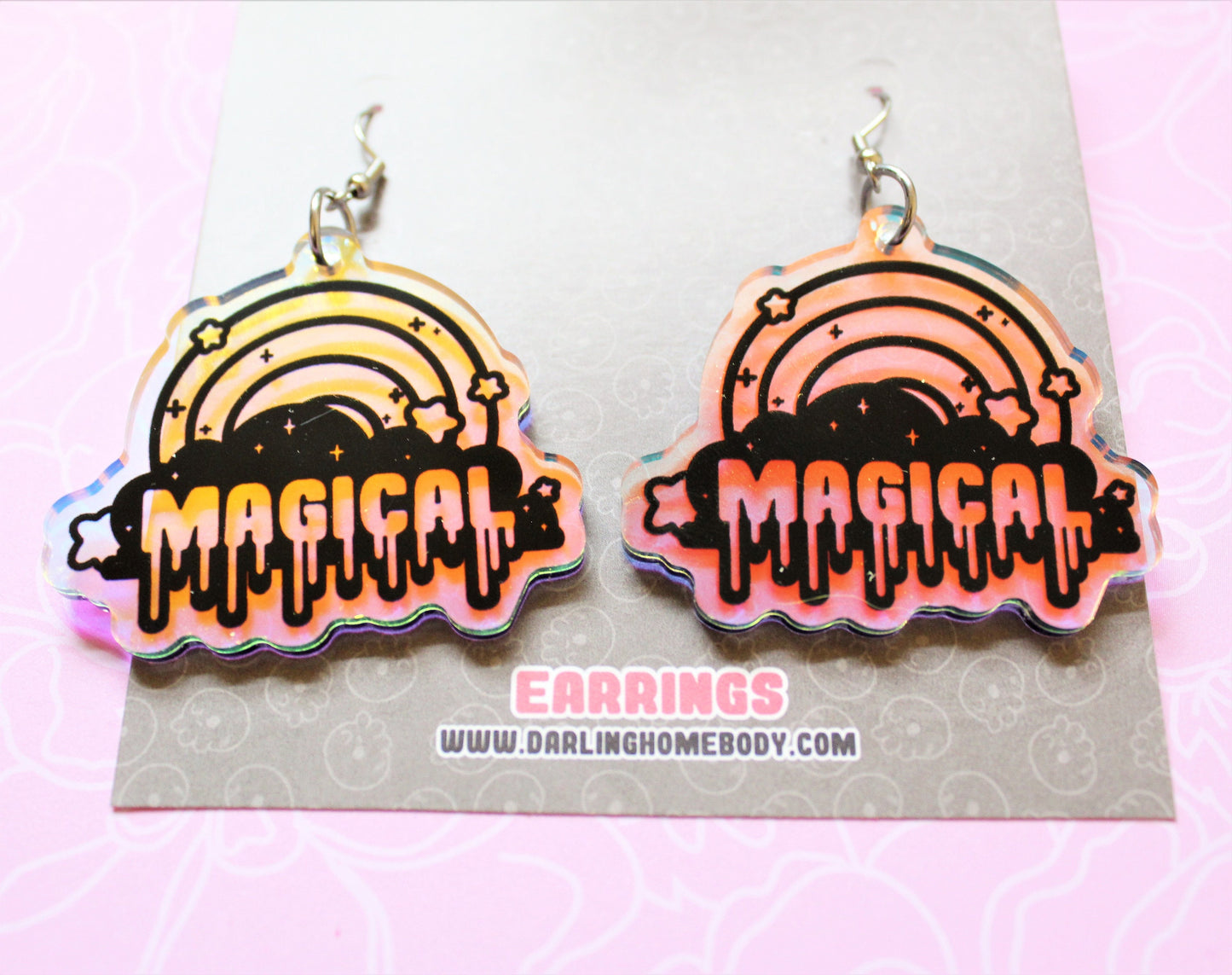 Iridescent Dangle Earrings. Magical Holo Hook Earrings. Acrylic Drippy Rainbow. Kawaii Pastel Goth. Sailor Moon Jewelry. Cardcaptor Sakura.