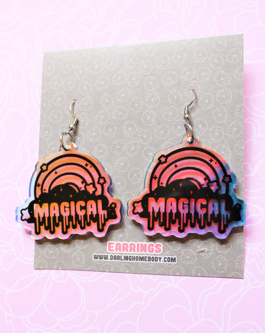 Iridescent Dangle Earrings. Magical Holo Hook Earrings. Acrylic Drippy Rainbow. Kawaii Pastel Goth. Sailor Moon Jewelry. Cardcaptor Sakura.