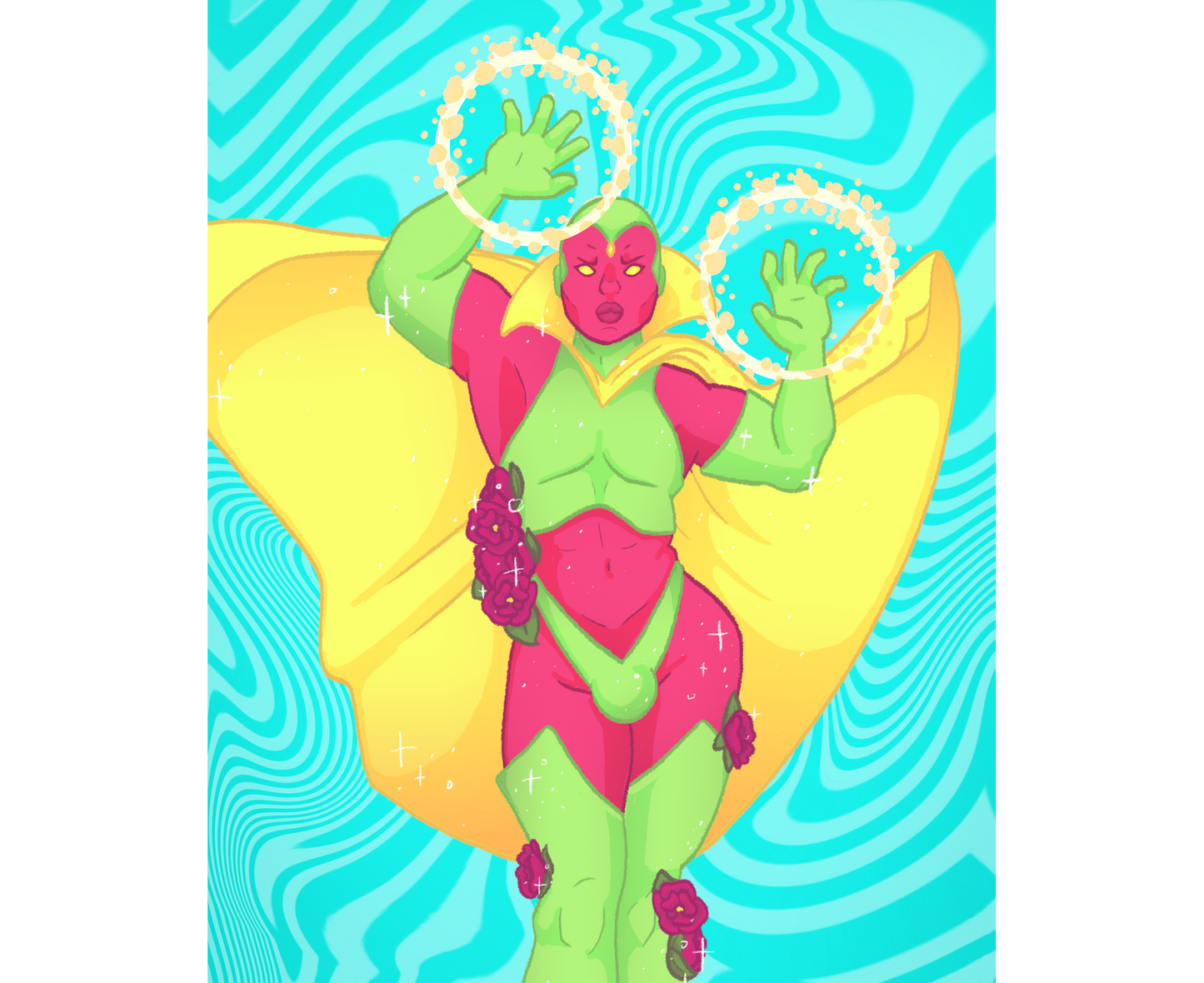 "Visitch" 8 x 10 inch Art Print. Sexy Super Swap of Vision as Scarlet Witch.
